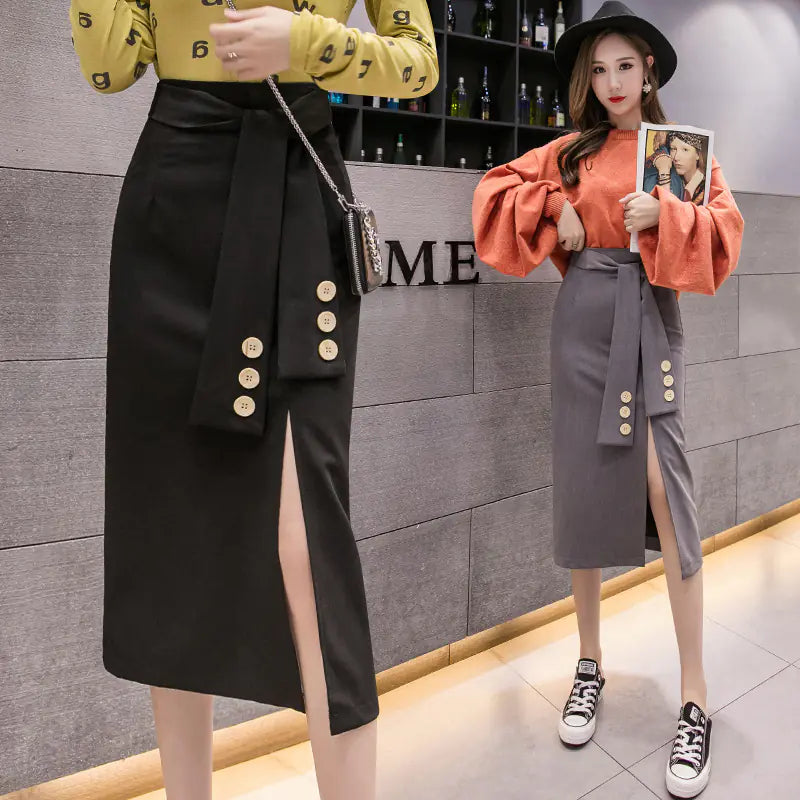 High-Slit Tie Waist Midi Skirt