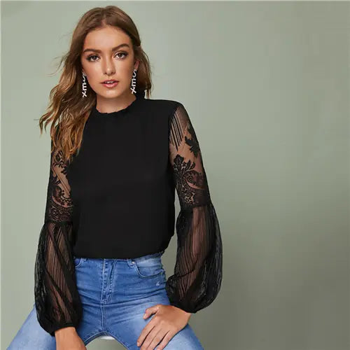 Ribbed V-Neck Long Sleeve Top