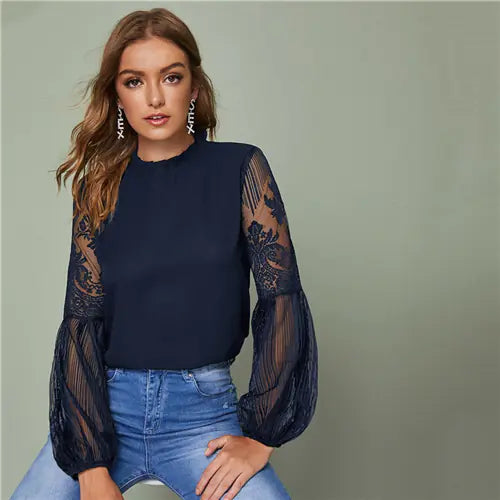 Ribbed V-Neck Long Sleeve Top