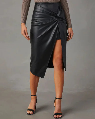 Eco-Leather Midi Skirt