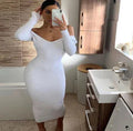 Off-Shoulder Ribbed Midi Dress