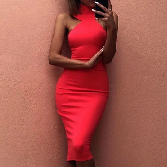 Fitted Neck Dress - Sexy Style Dress